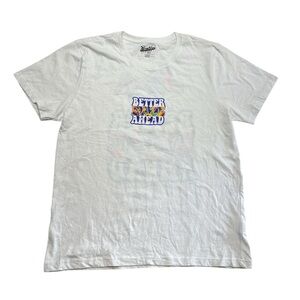 Better Daze Ahead Retro Cotton White Graphic Short Sleeve T Shirt Size L Unisex
